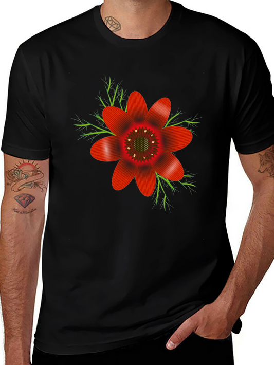 Floral Graphic Tee - Bold Red Flower on Black