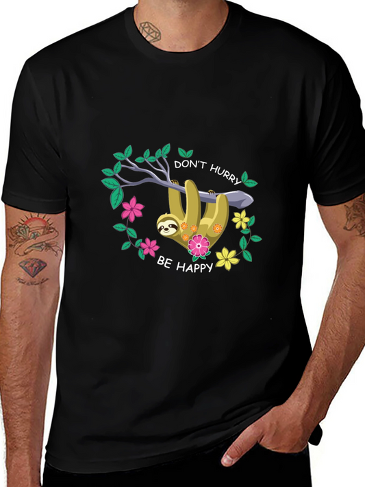 Dont Hurry Be Happy Sloth Graphic T-Shirt