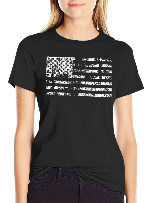 Distressed American Flag Graphic Tee - Black