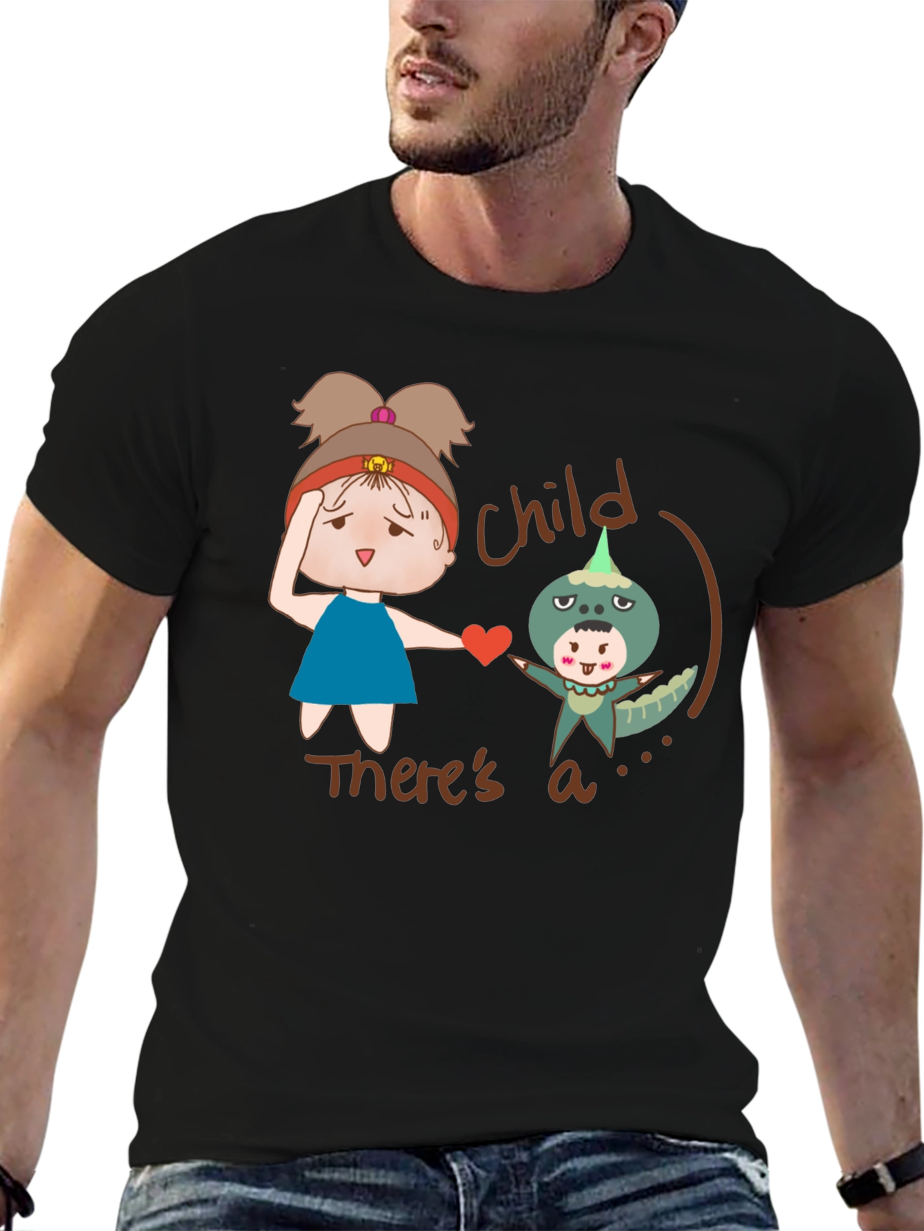 Child Theres a Monster T-Shirt - Black