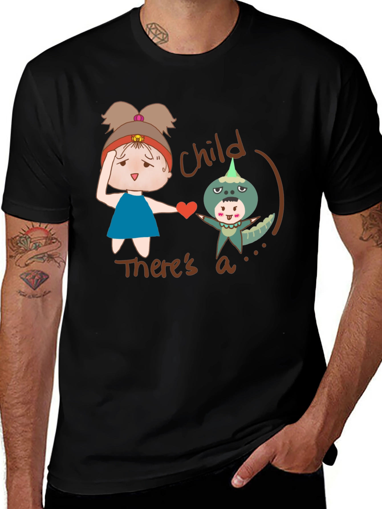 Child Theres a Monster T-Shirt - Black