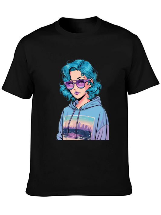 Anime Girl Graphic Tee - Retro Style Black T-Shirt