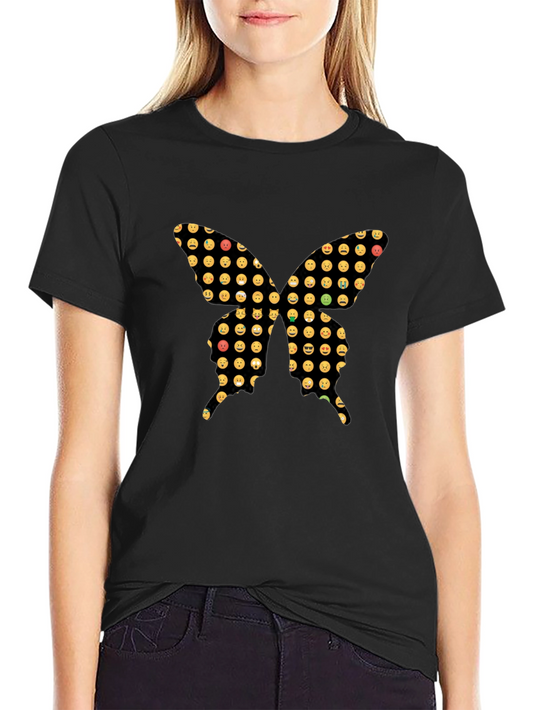 Emoji Butterfly Graphic Black T-Shirt