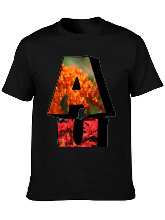 Floral AU Letter Graphic Black T-Shirt