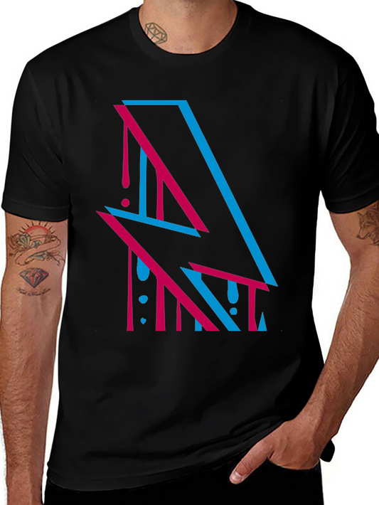 Abstract Lightning Bolt Graphic Tee - Stylish Black T-Shirt