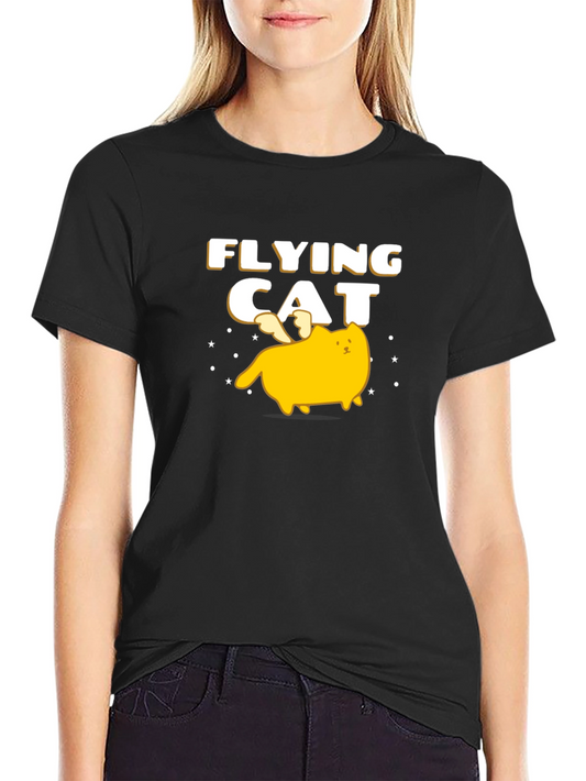 Flying Cat Graphic T-Shirt - Black Cotton Tee