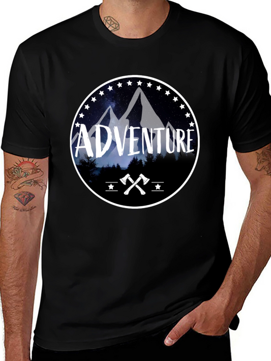 Adventure Mountain Graphic Tee - Black Cotton Blend