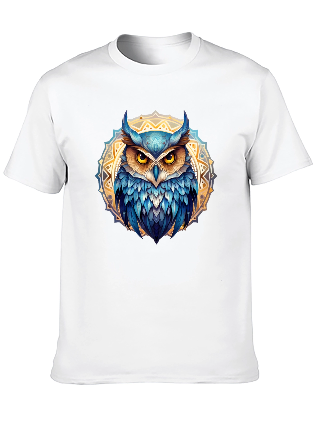 Owl Mandala T-Shirt - Blue & Gold Design