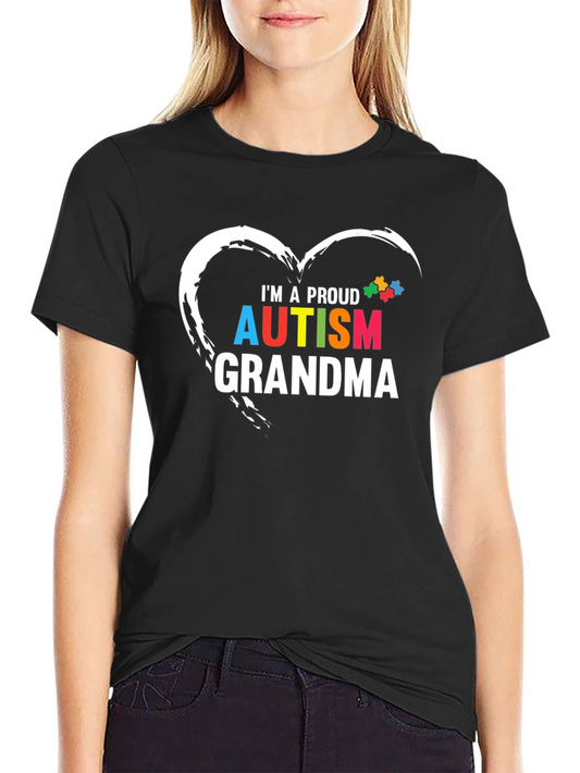 Proud Autism Grandma T-Shirt Puzzle Heart Design
