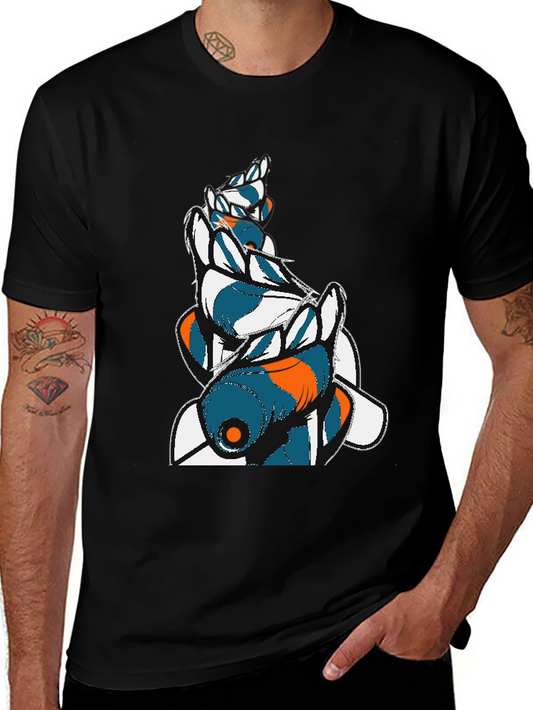 Abstract Fish Graphic Mens Black Tee