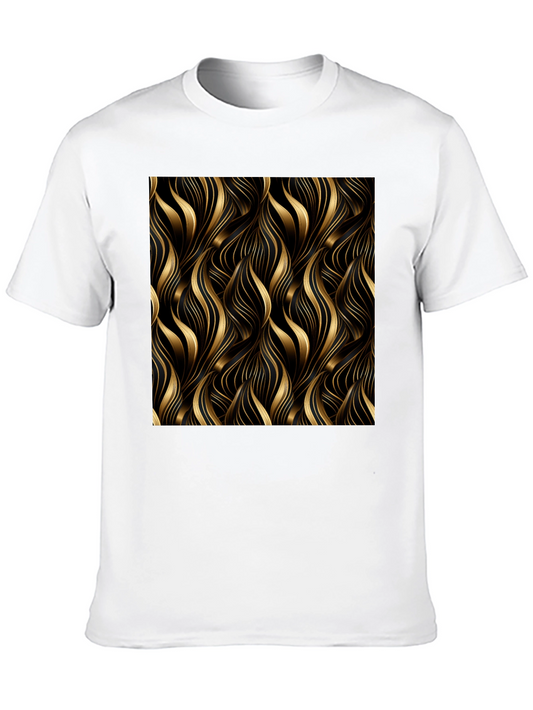 Elegant Black T-Shirt with Gold Wave Pattern