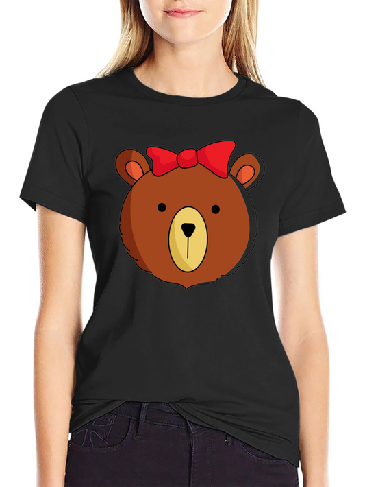 Cute Cartoon Bear Graphic Black T-Shirt