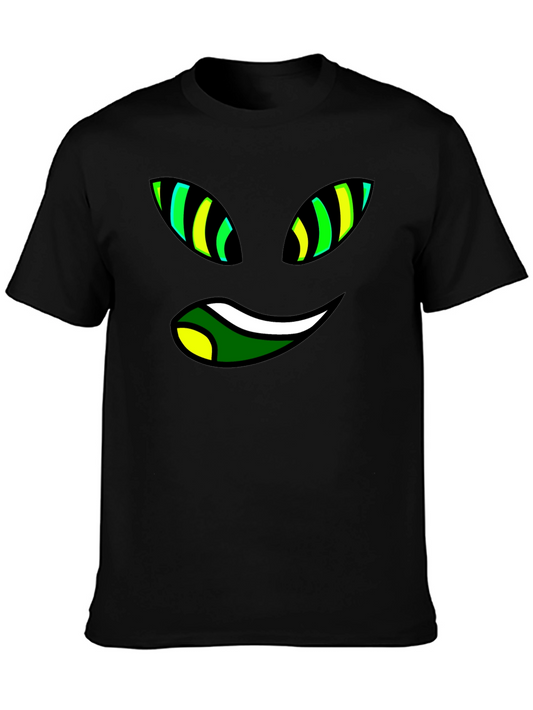 Funny Cartoon Face Black T-Shirt