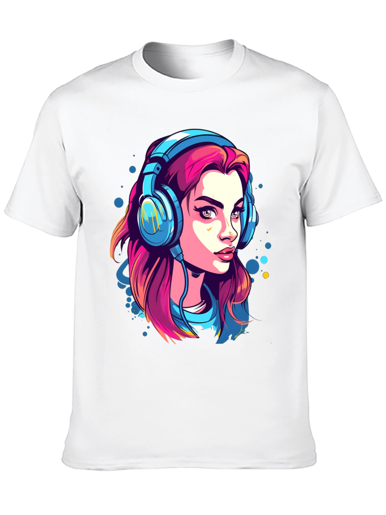 Girl with Headphones Graphic Tee - Black