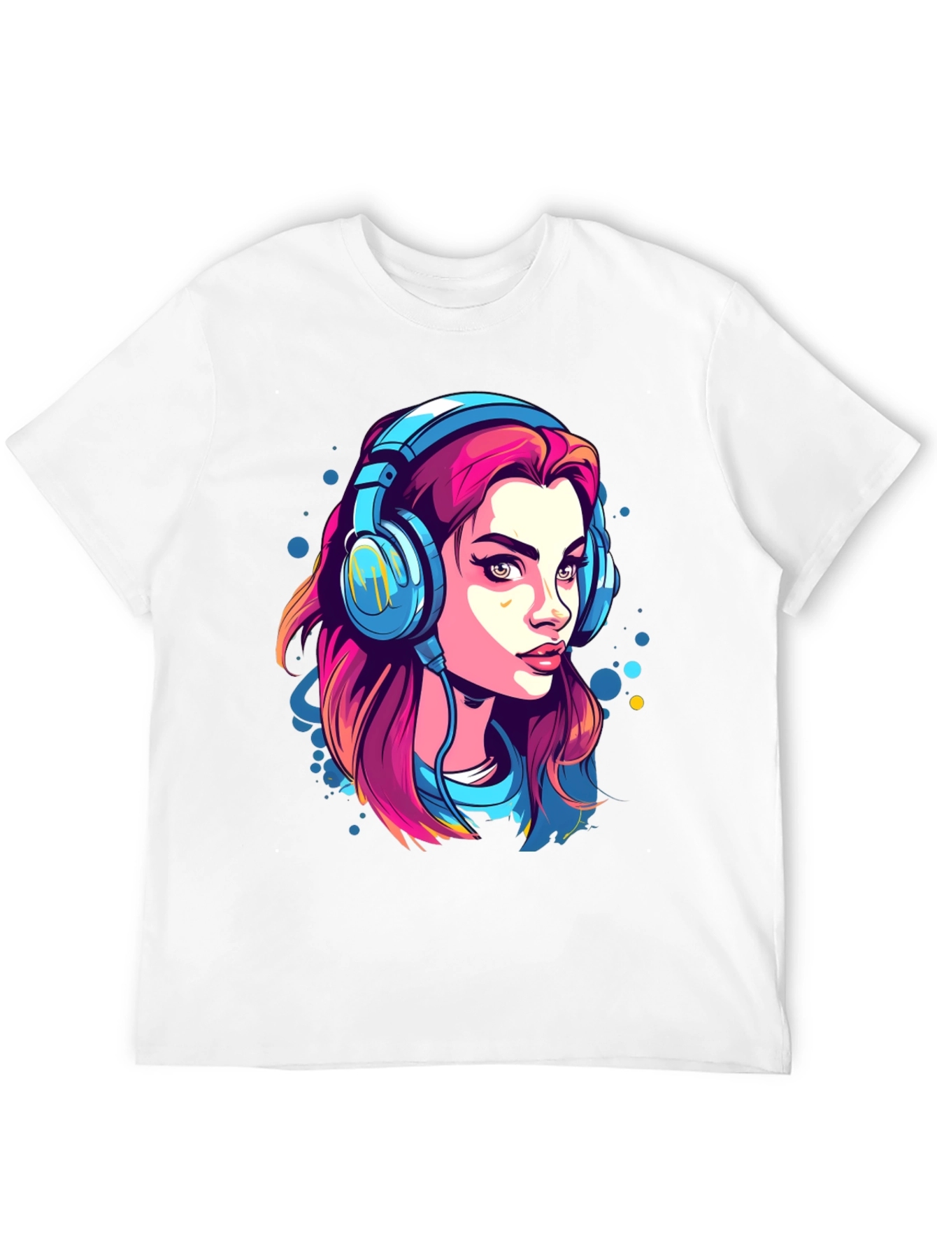 Girl with Headphones Graphic Tee - Black