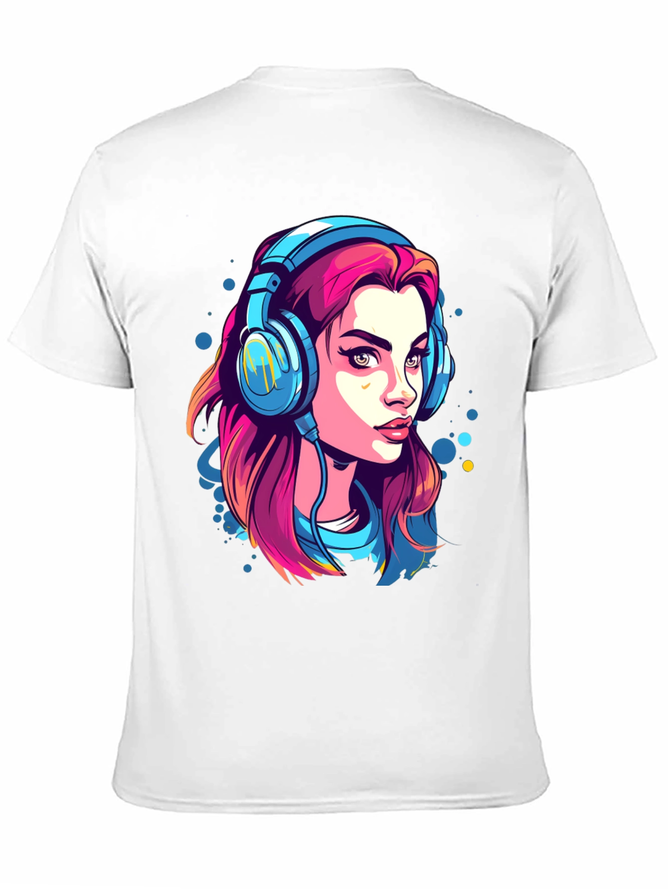 Girl with Headphones Graphic Tee - Black