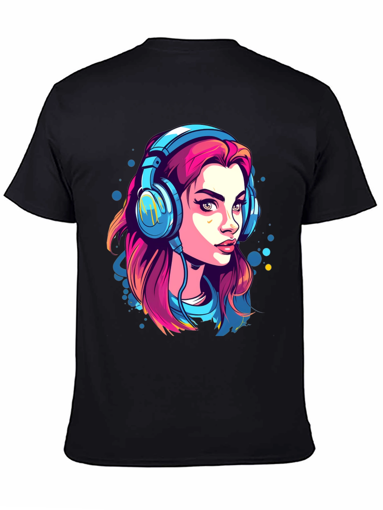 Girl with Headphones Graphic Tee - Black