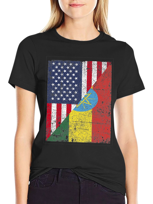 USA Ethiopia Flags Graphic T-Shirt