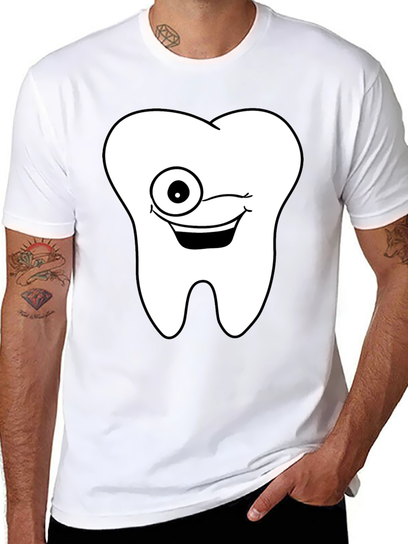 Funny Cartoon Tooth Black T-Shirt