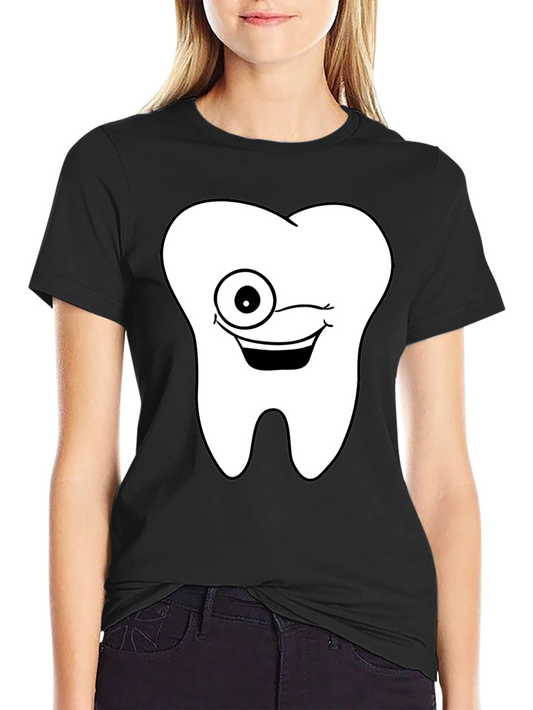 Funny Cartoon Tooth Black T-Shirt