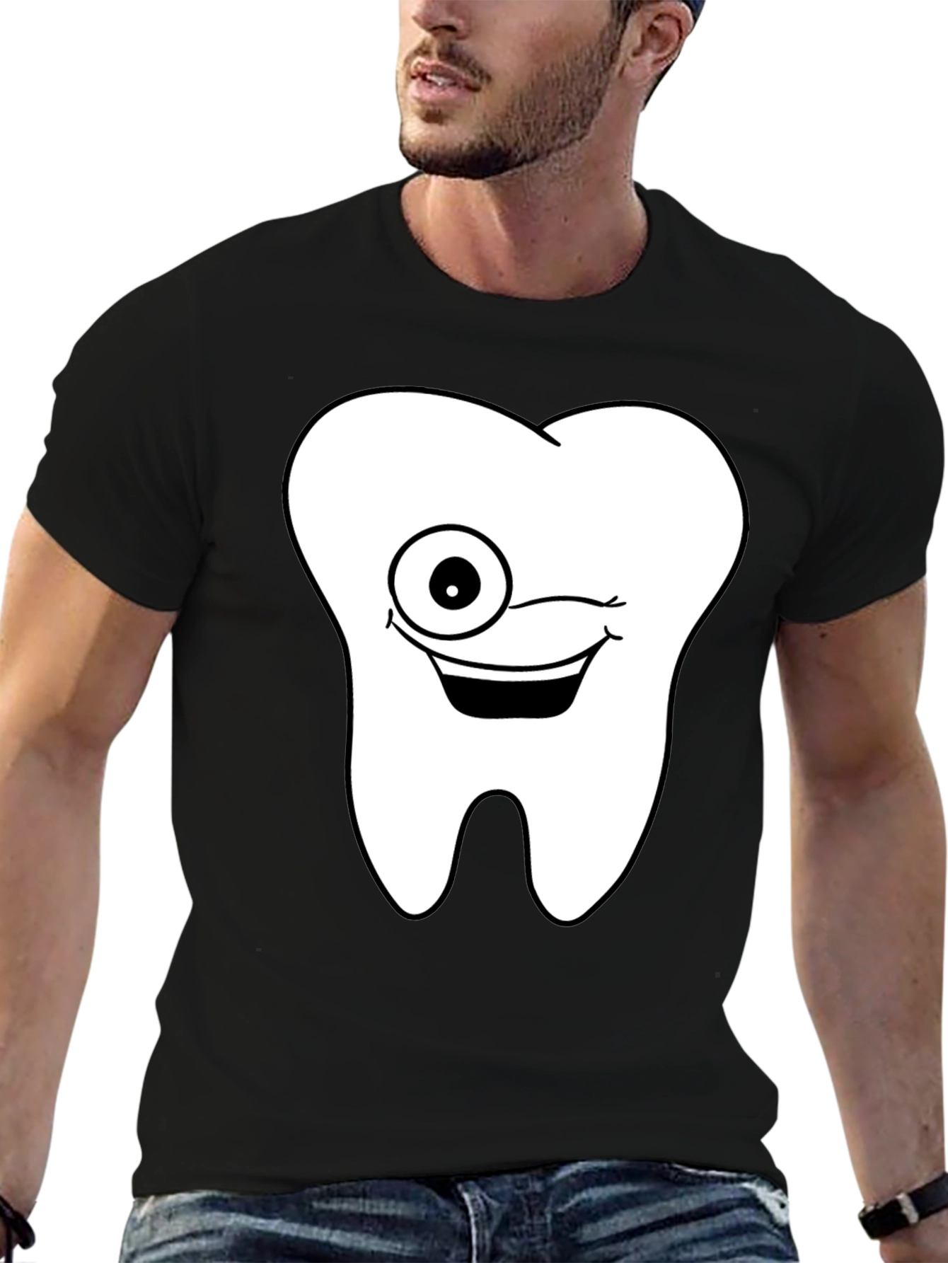 Funny Cartoon Tooth Black T-Shirt