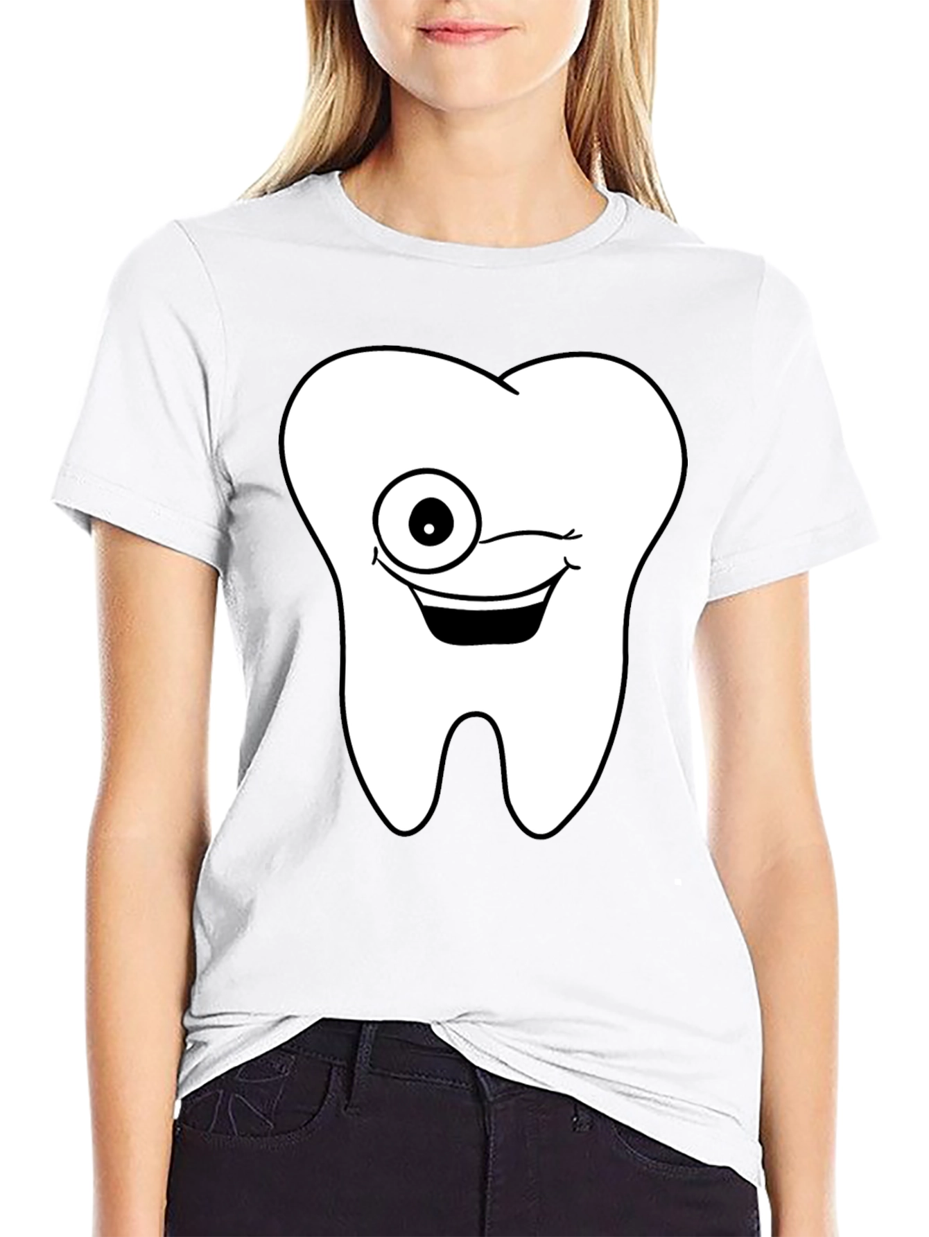Funny Cartoon Tooth Black T-Shirt