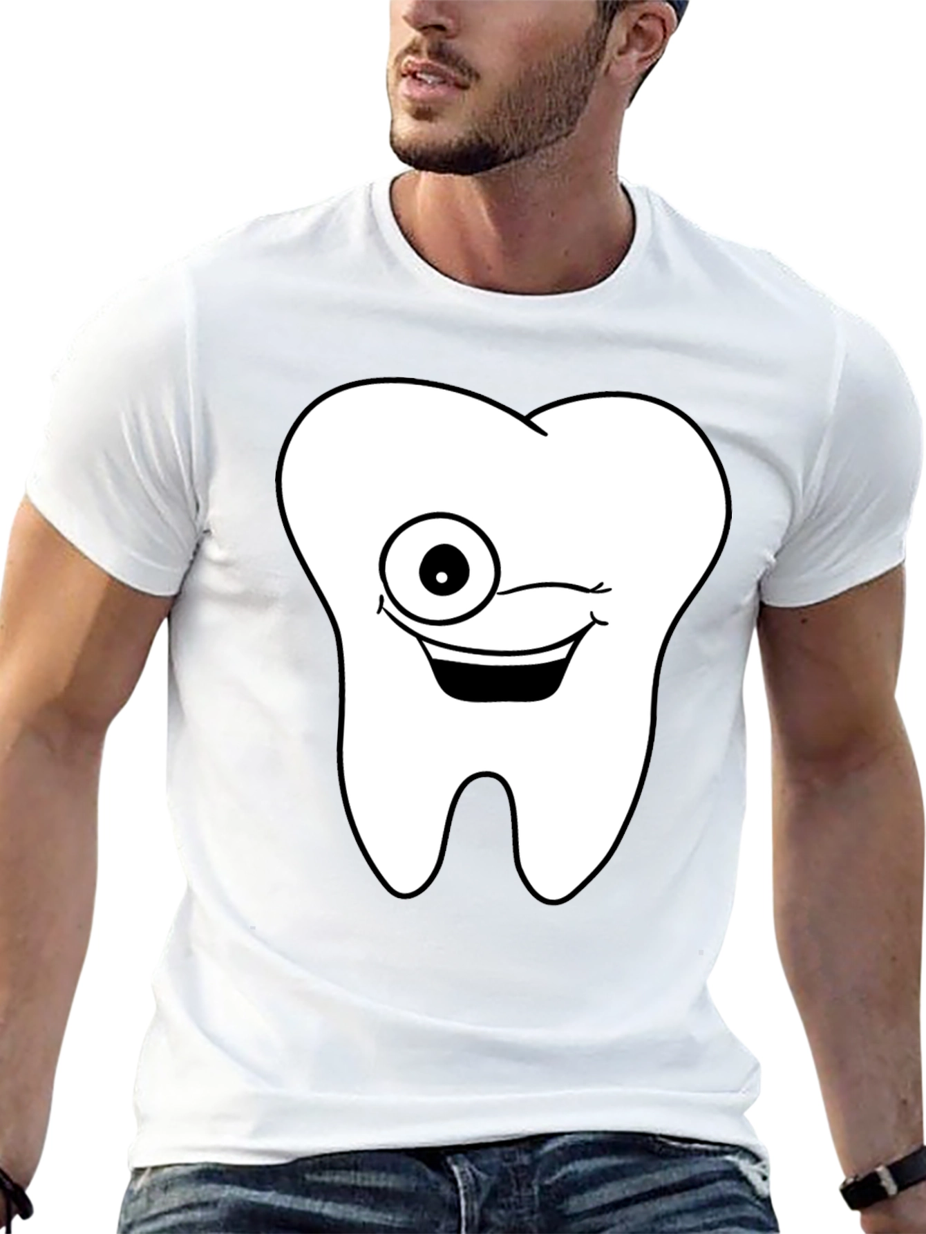 Funny Cartoon Tooth Black T-Shirt