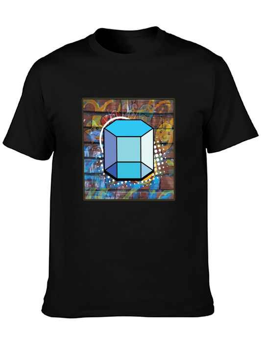 Abstract Brick Wall Cube Graphic Mens Black T-Shirt