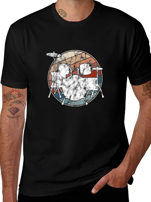 Vintage Drum Set Graphic Tee - Retro Style
