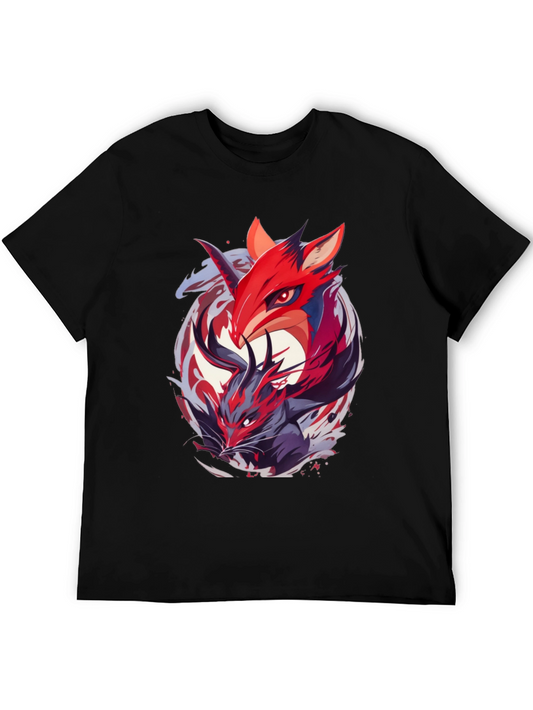 Anime Fox Graphic Tee - Black T-Shirt