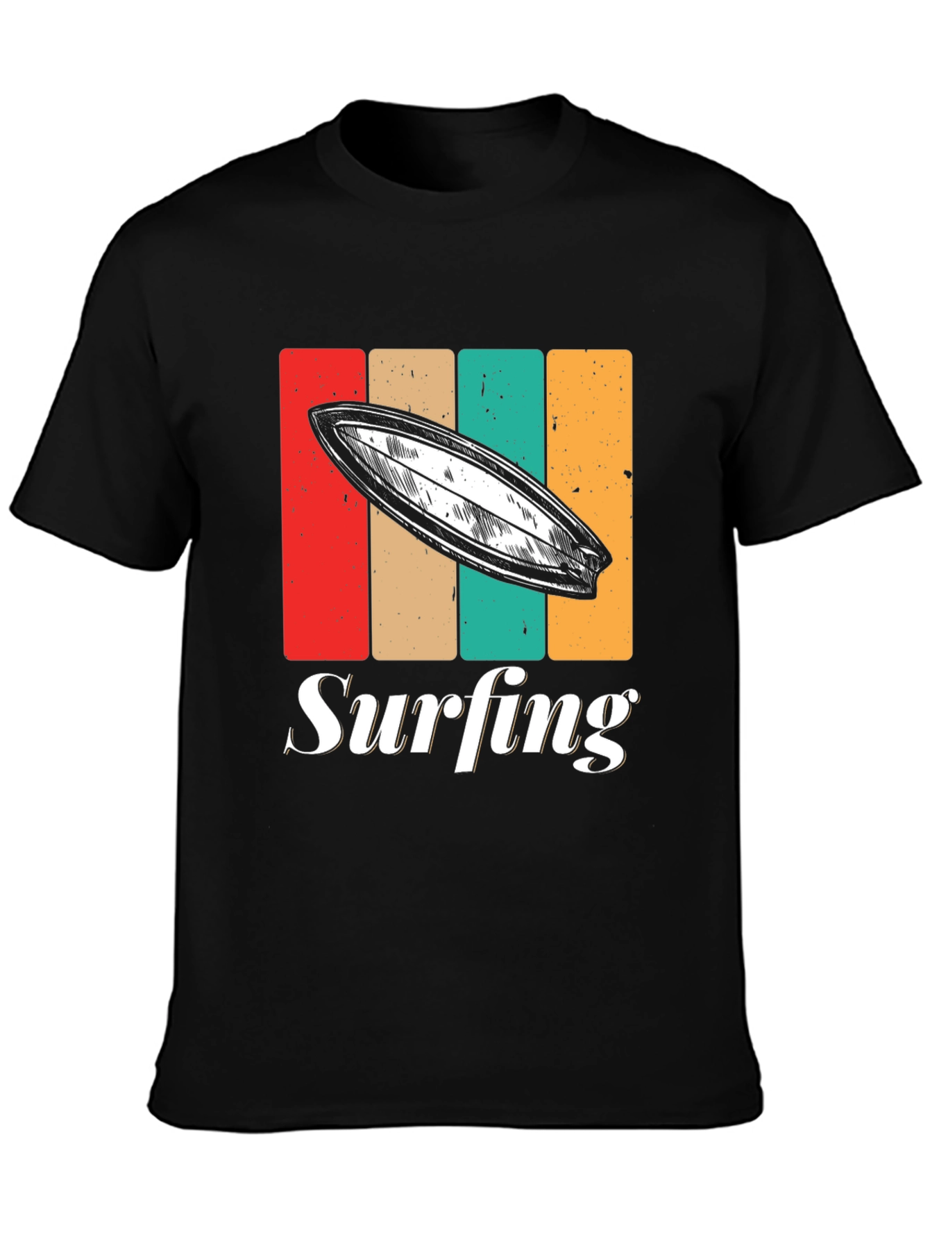 Retro Surfing T-Shirt - Black Surfboard Tee