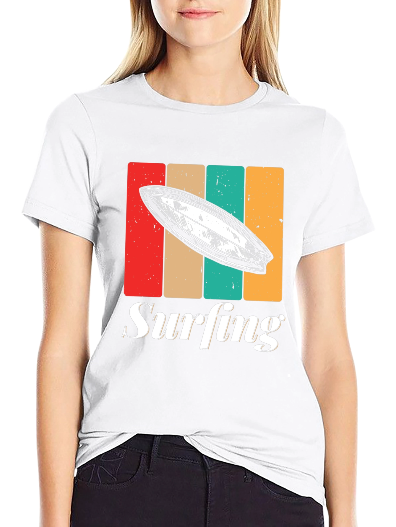 Retro Surfing T-Shirt - Black Surfboard Tee