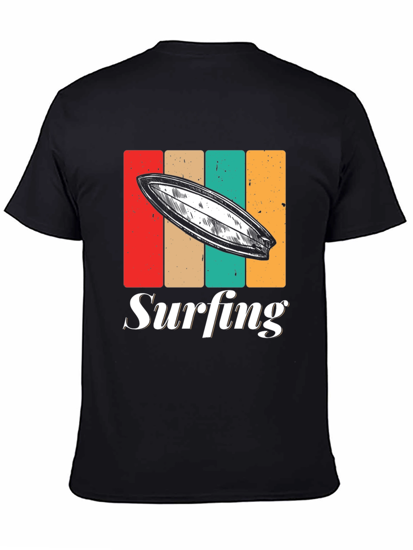 Retro Surfing T-Shirt - Black Surfboard Tee