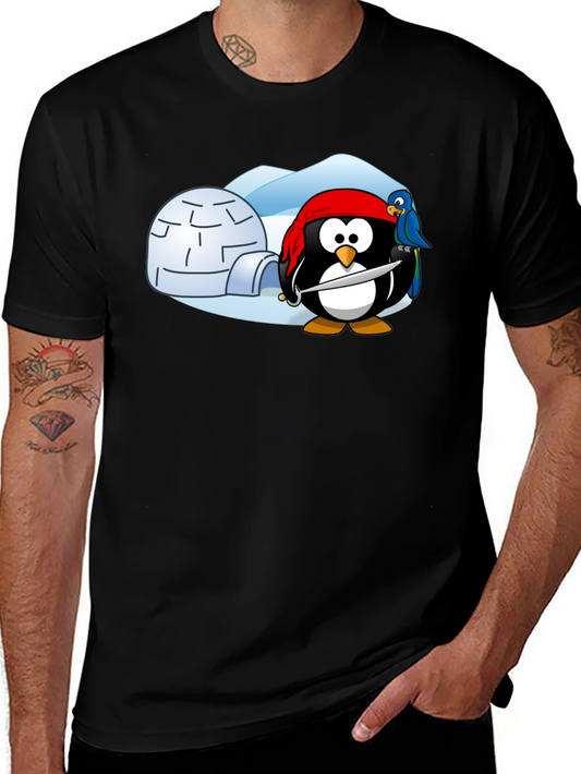 Pirate Penguin Graphic Tee - Black Cotton Blend