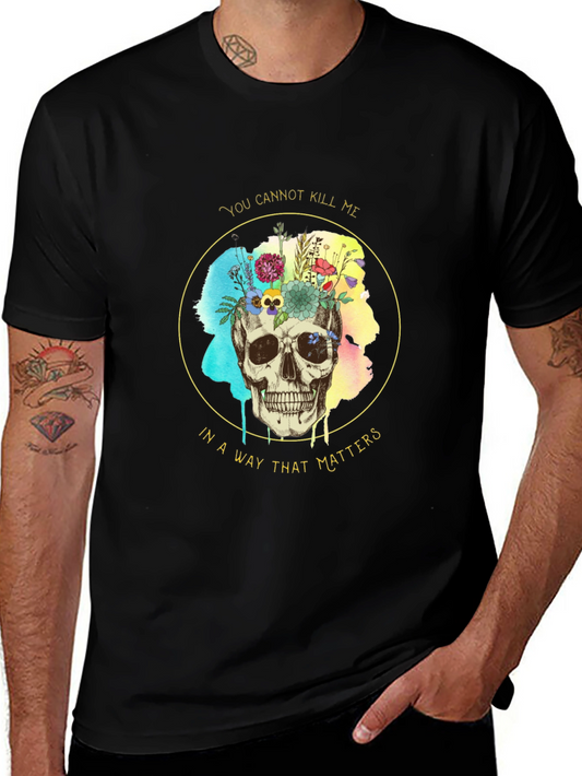 Floral Skull Graphic Tee - You Cannot Kill Me T-Shirt