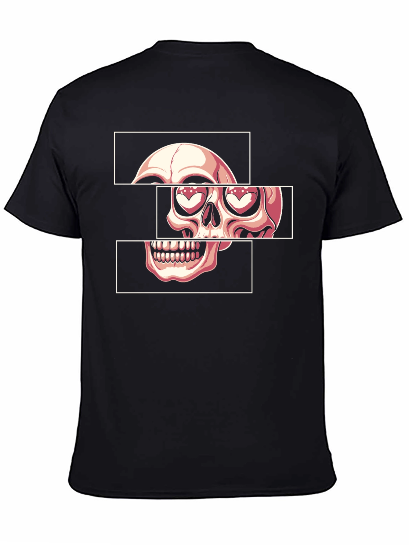 Skull Heart Eyes Graphic Tee - Black Cotton Blend
