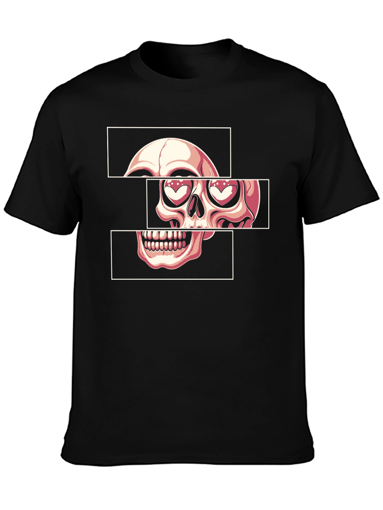 Skull Heart Eyes Graphic Tee - Black Cotton Blend