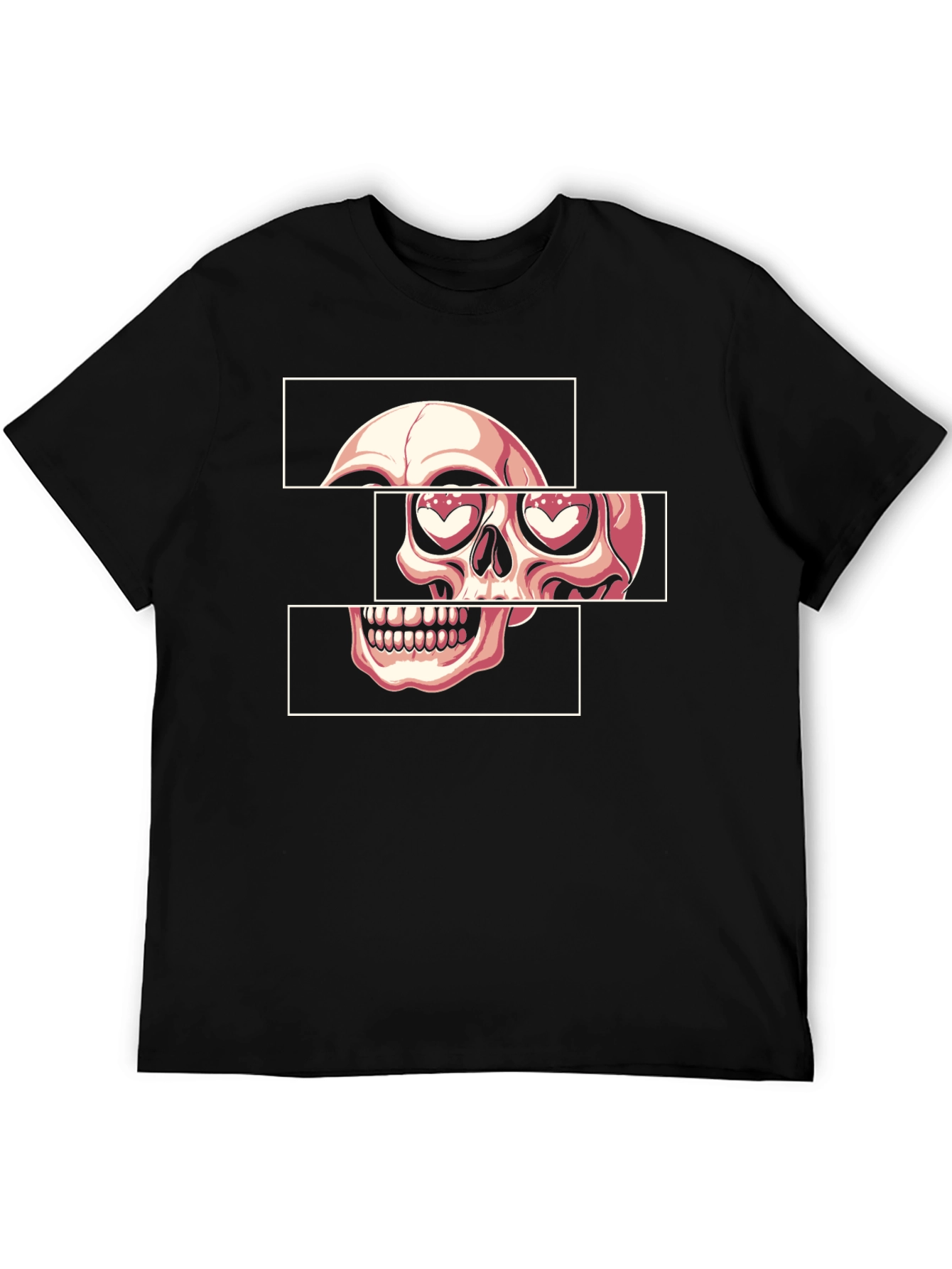 Skull Heart Eyes Graphic Tee - Black Cotton Blend