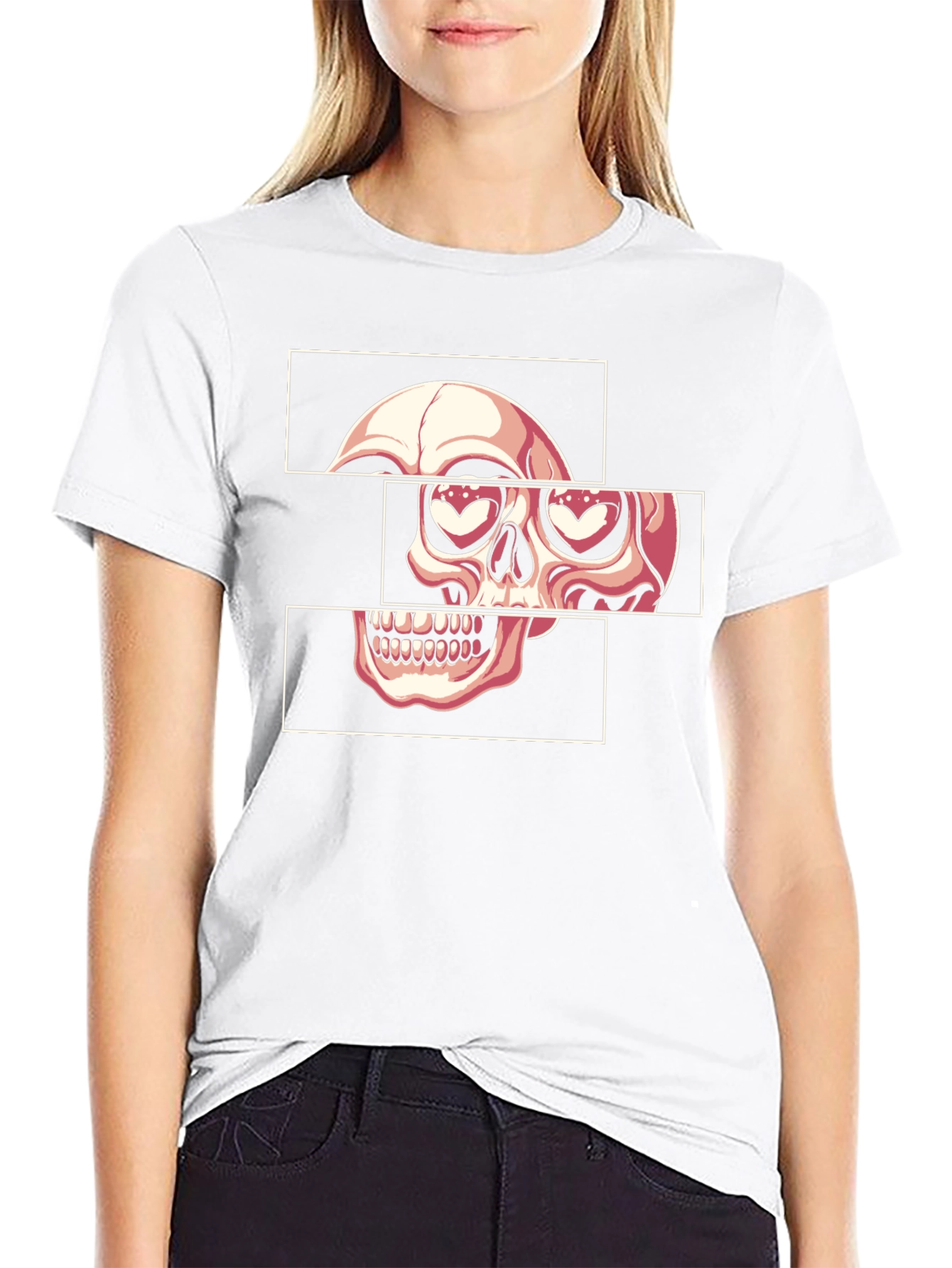 Skull Heart Eyes Graphic Tee - Black Cotton Blend