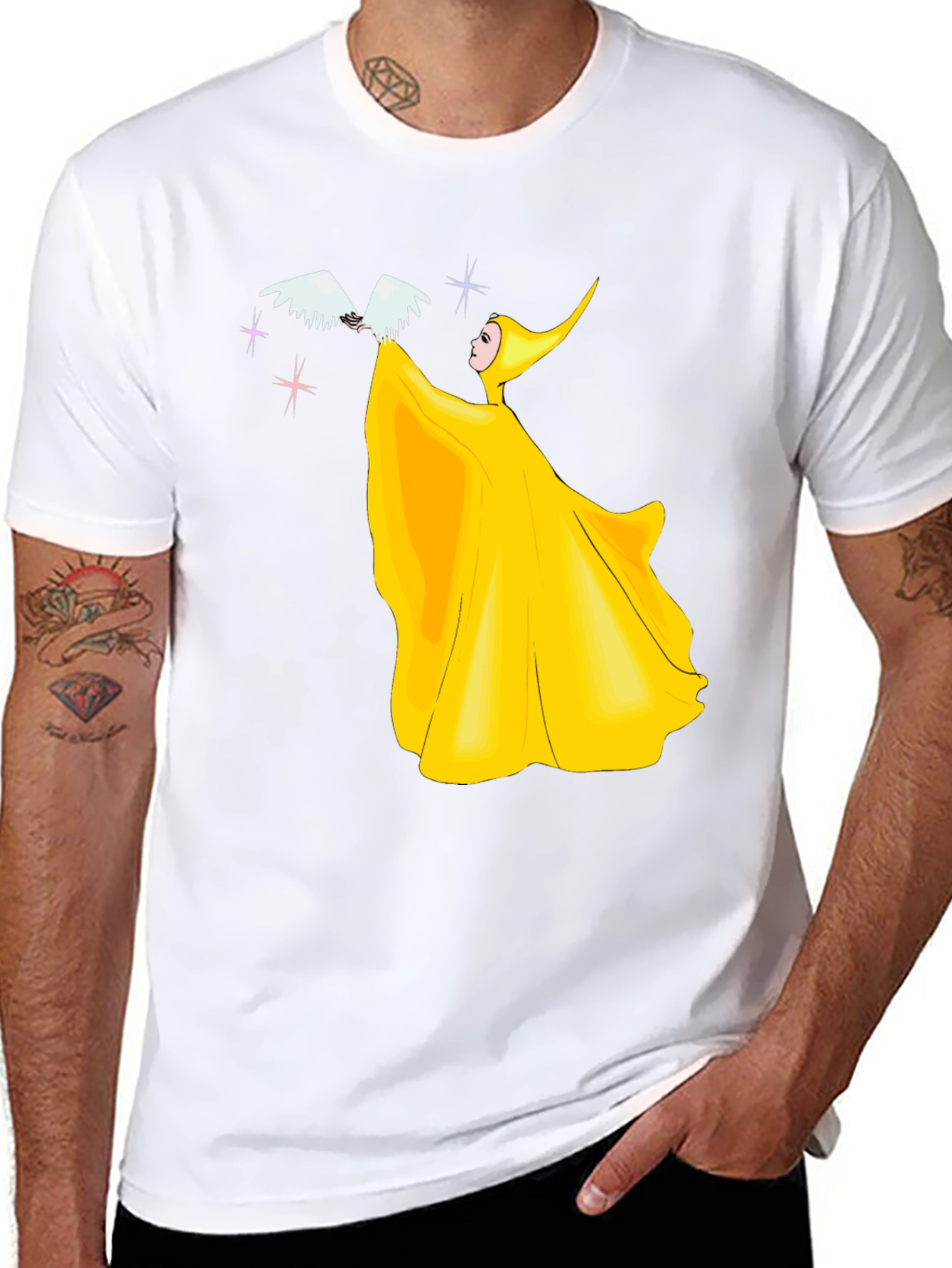 Yellow Fairy with Bird Graphic T-Shirt