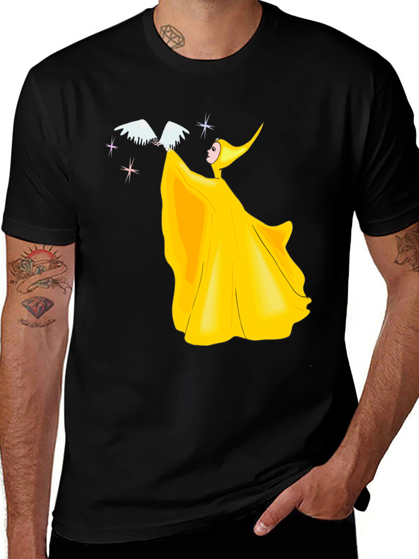 Yellow Fairy with Bird Graphic T-Shirt