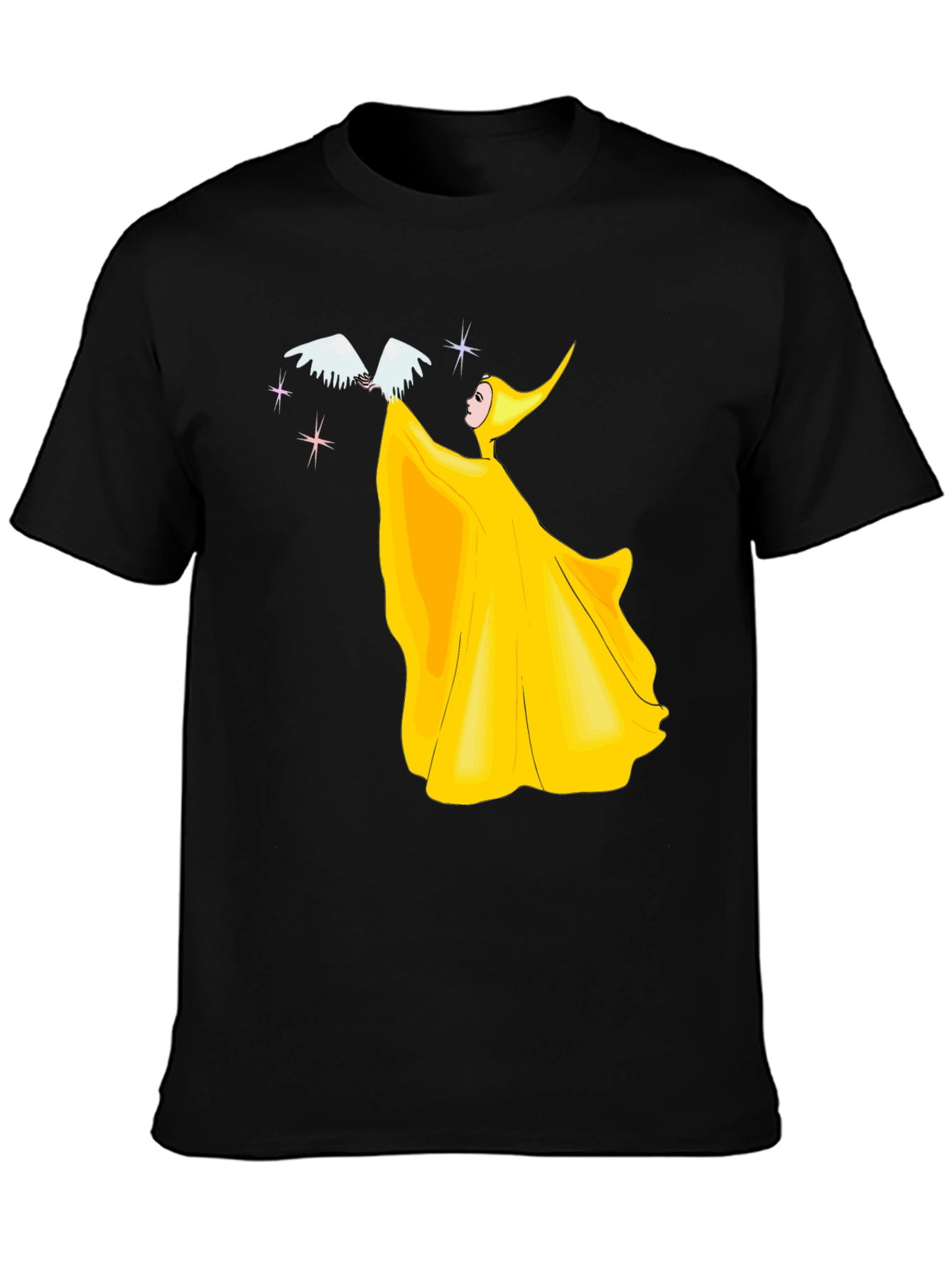 Yellow Fairy with Bird Graphic T-Shirt
