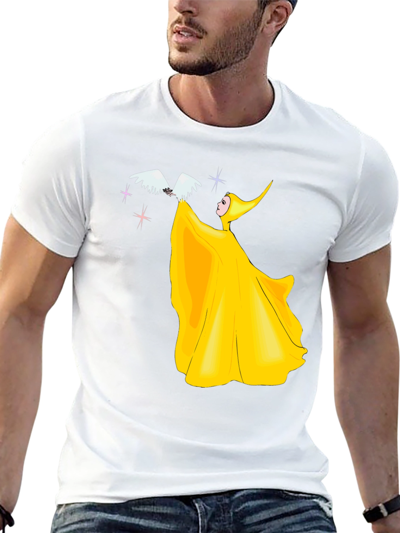 Yellow Fairy with Bird Graphic T-Shirt