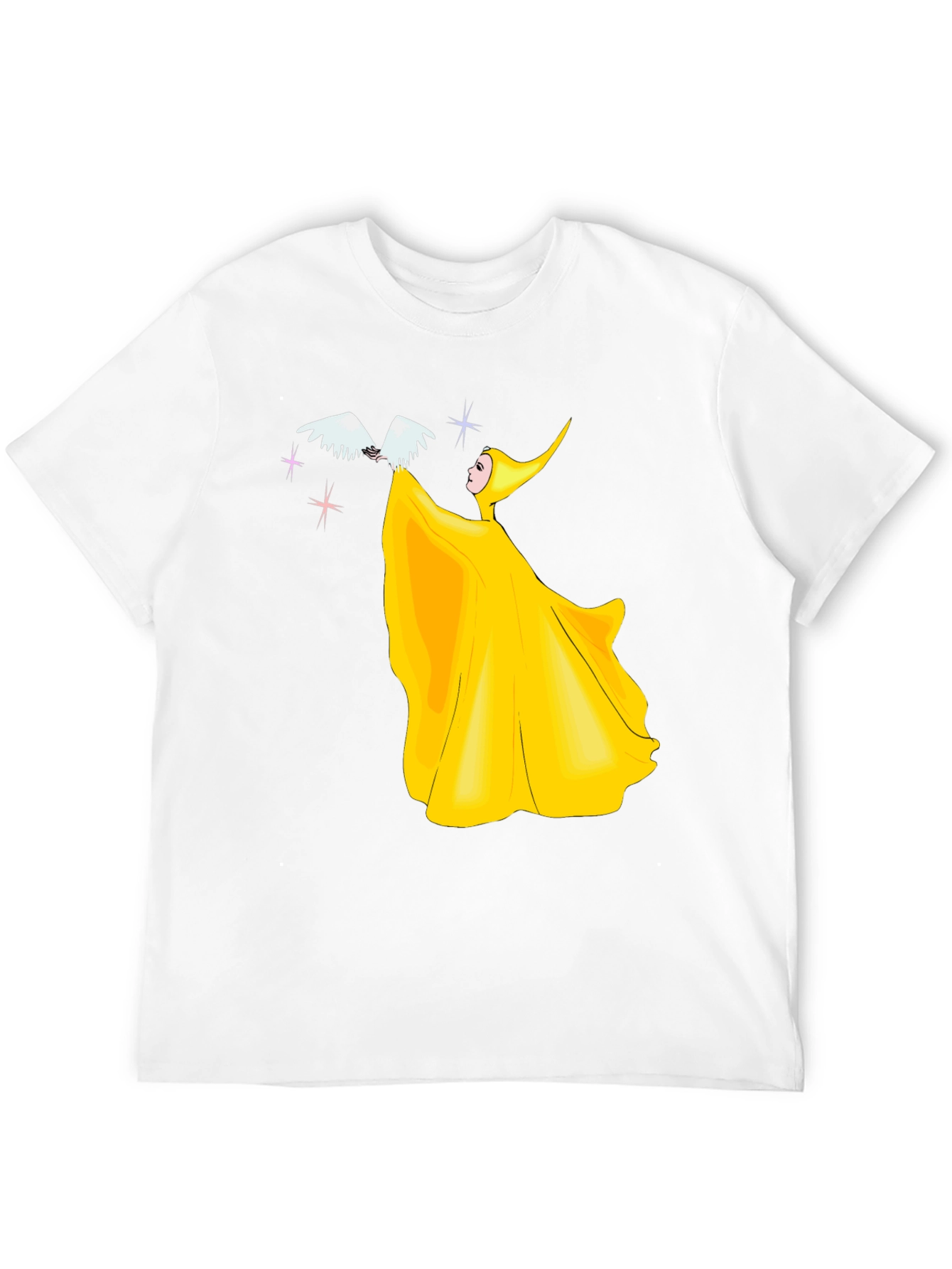 Yellow Fairy with Bird Graphic T-Shirt