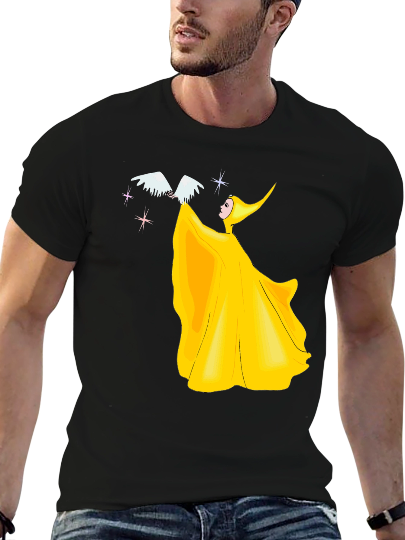 Yellow Fairy with Bird Graphic T-Shirt