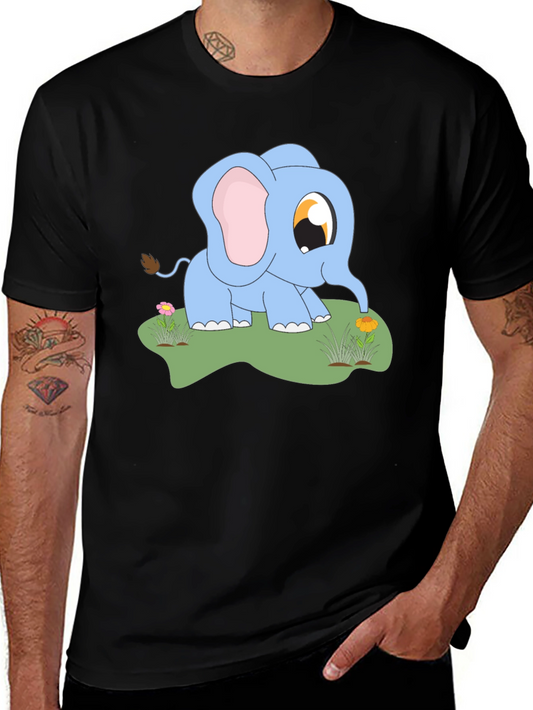 Cute Baby Elephant Graphic Tee - Black Cotton Shirt