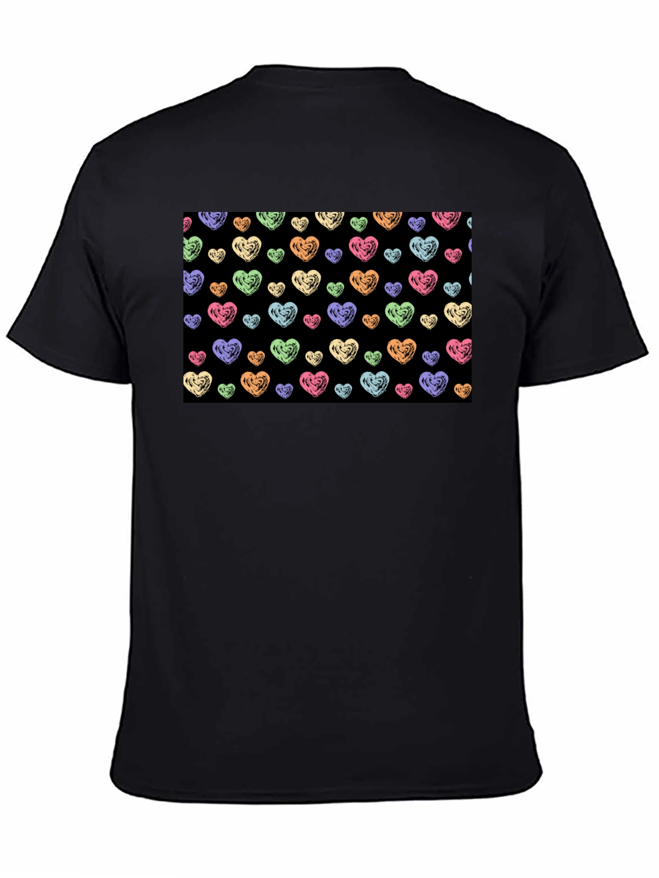 Heart Scribble Pattern Black T-Shirt
