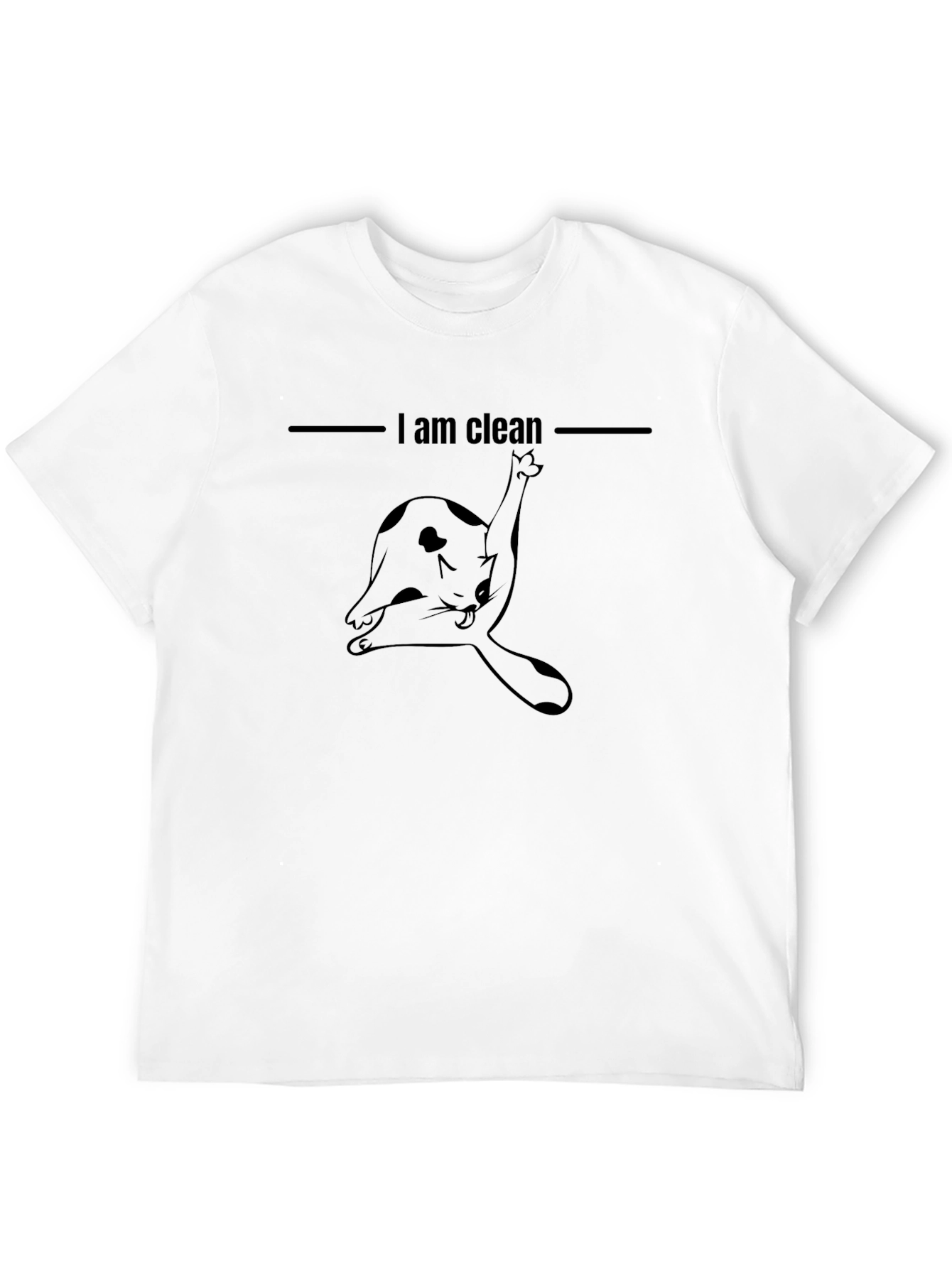 Funny Cat Licking Black T-Shirt - I am Clean
