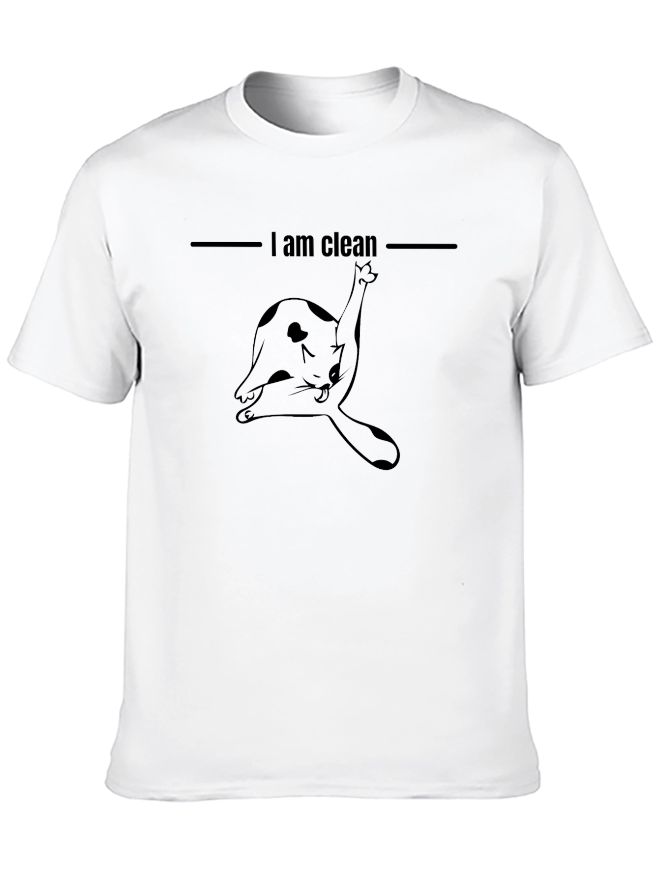 Funny Cat Licking Black T-Shirt - I am Clean