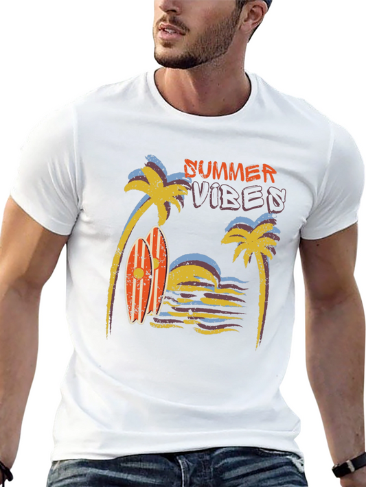 Summer Vibes Graphic Tee - Beach Surfboard Design